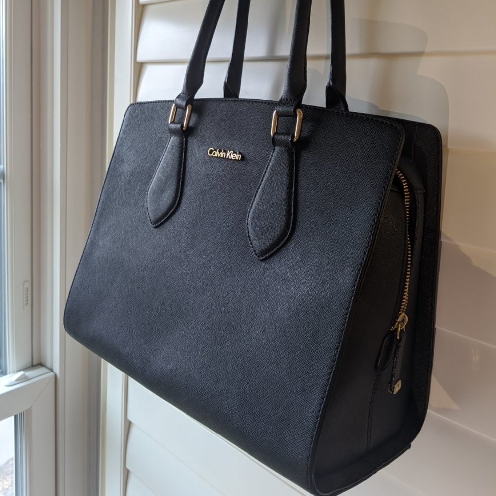 Calvin Klein Saffiano Leather Black Satchel